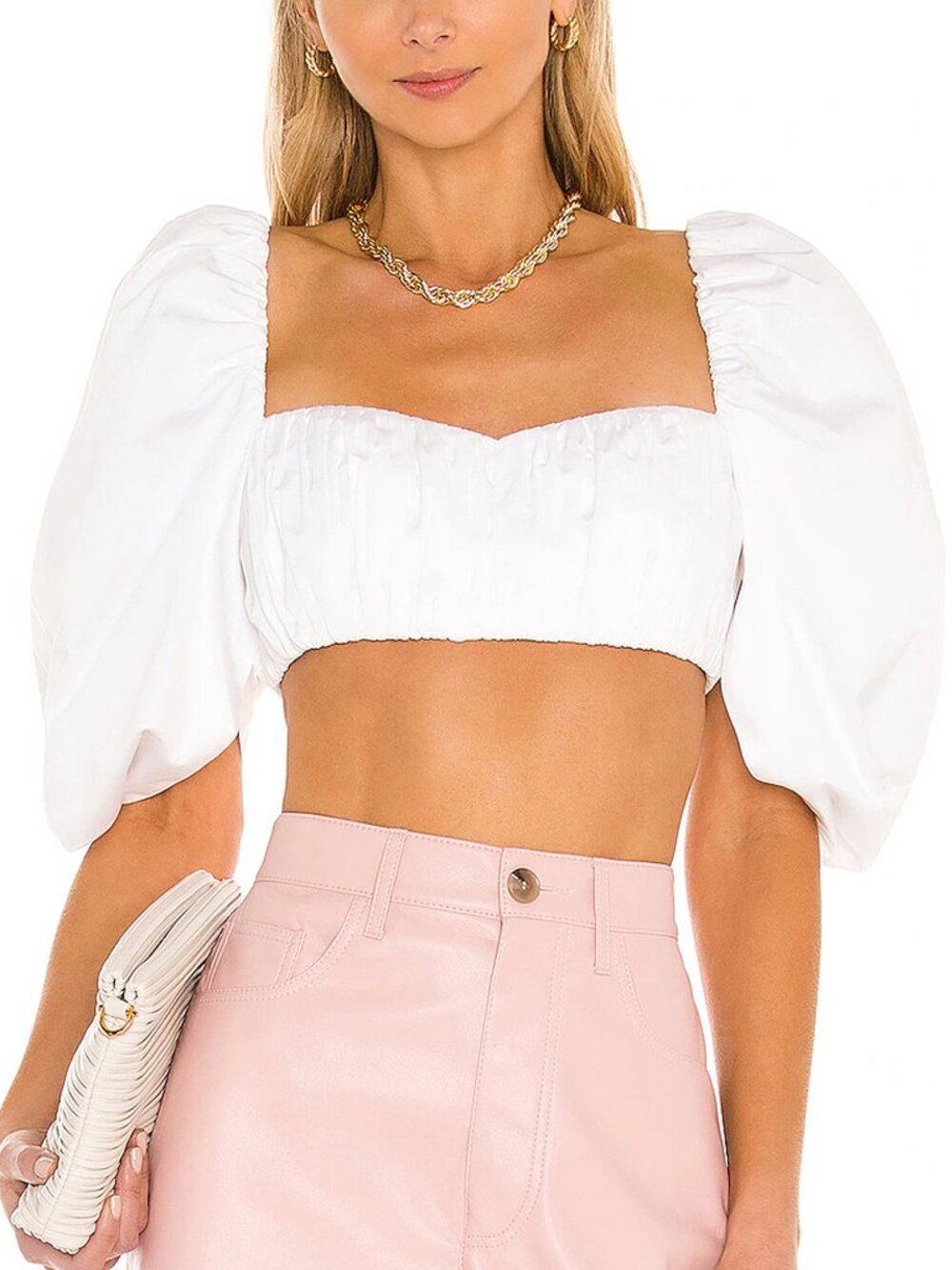 AIIFOS Poppy White Puff Sleeve Crop Top Size M